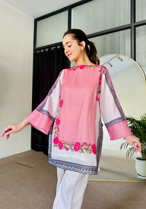 Pink White Summer Kurta Set